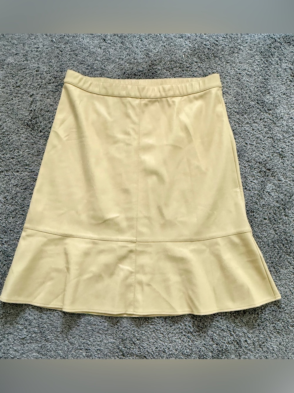 J.Jill Butter Yellow Faux Leather Seamed Midi Skirt Flared Hem (Size XL) NWOT